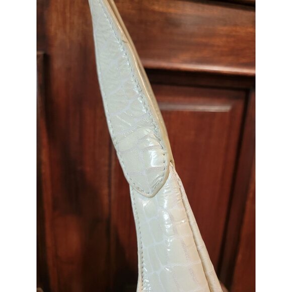 CHI By Carlos Falchi Croc Embossed Beige Leather Hobo Shoulder Bag w/ Dustbag - Picture 4 of 11